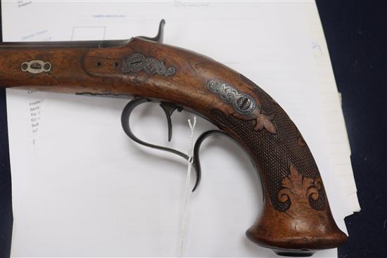 A German steel and walnut percussion pistol, inscribed V.CHR. SCHILLING IN SUHL